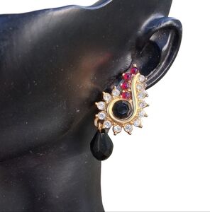 Monet Vintage Jeweled Paisley Design Statement Earrings